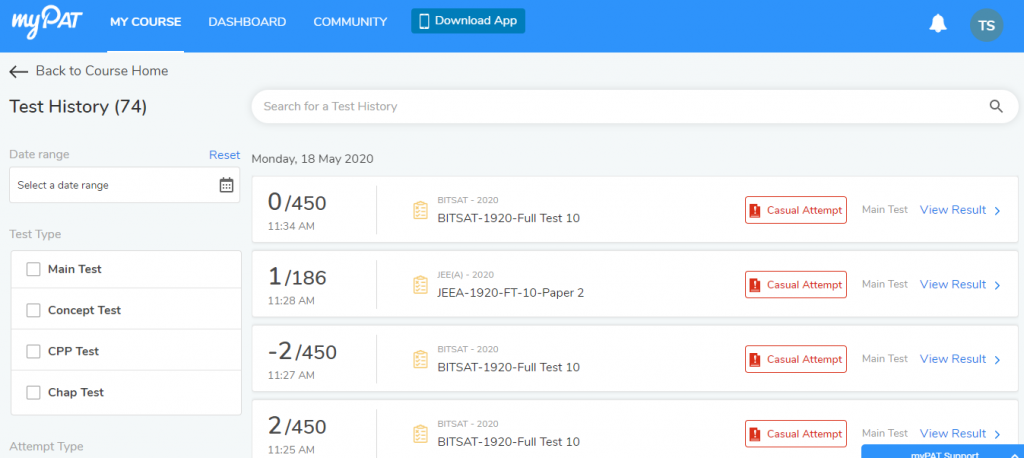 mypat test history