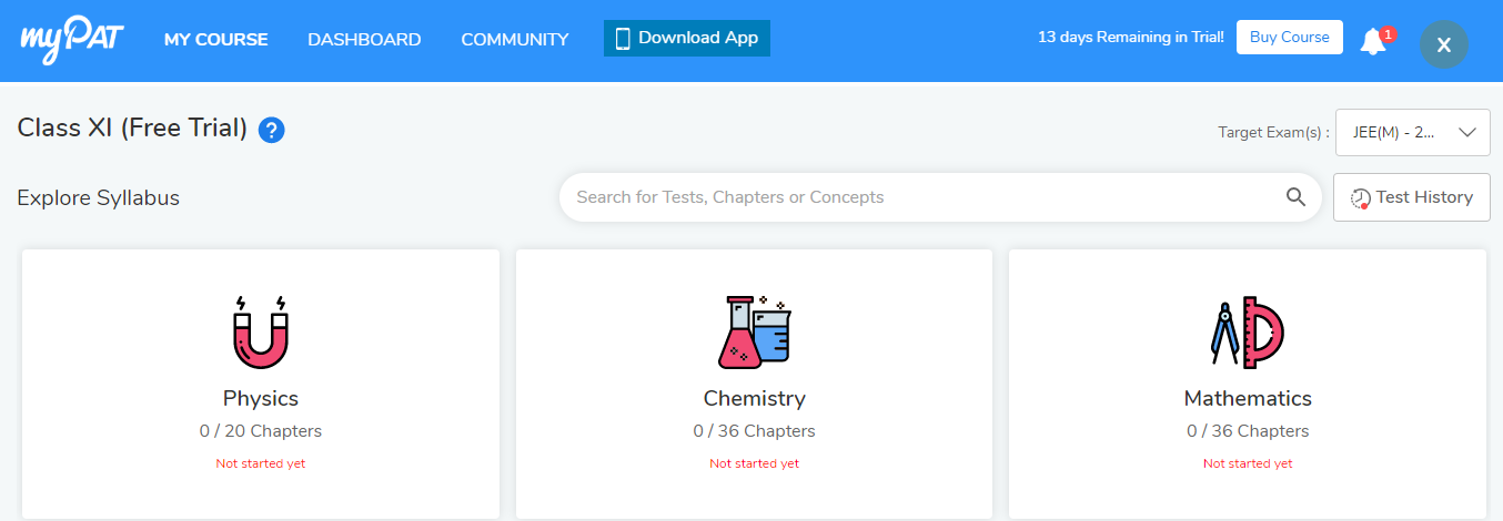 free trial welcome screen